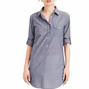 New J.Crew Mercantile Women Small Popover Tunic Roll Tab Long Sleeve Cotton Blue